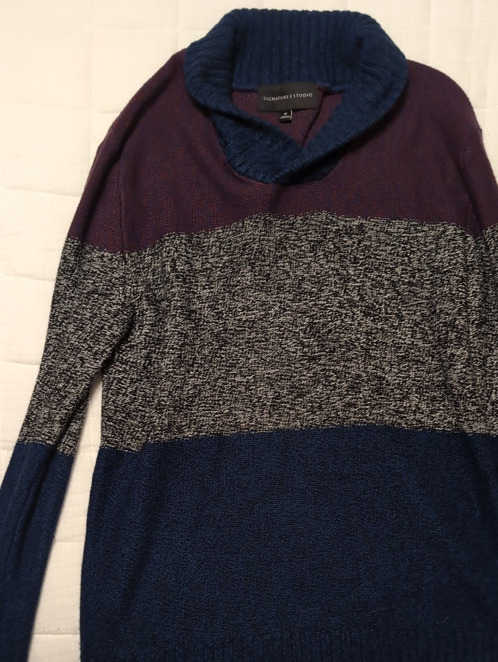 Signature Studio Men's Colorblock Turtleneck Sweater - Navy/Gray/Burgundy
